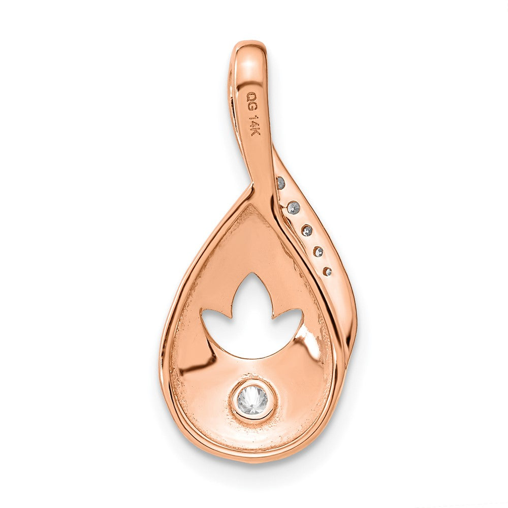 14k Rose Gold Polished Real Diamond Teardrop w/Flower Chain Slide