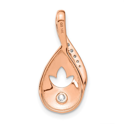14k Rose Gold Polished Real Diamond Teardrop w/Flower Chain Slide