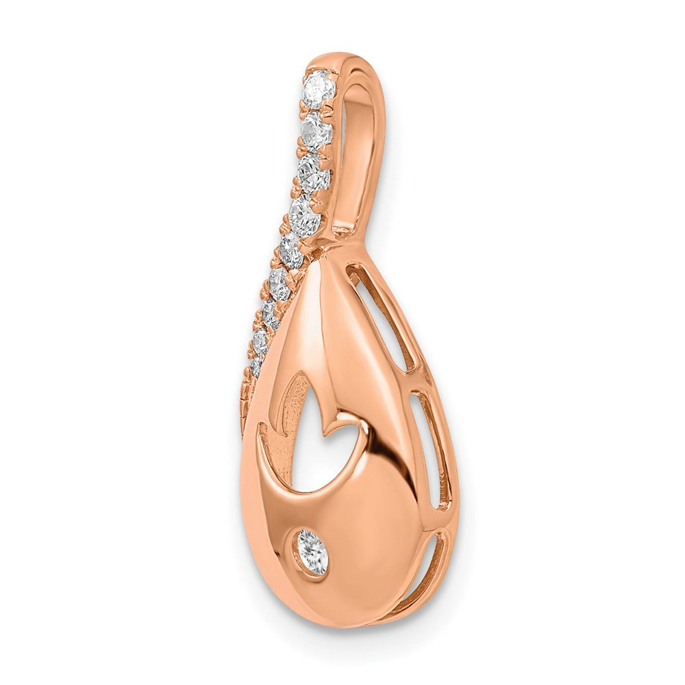 14k Rose Gold Polished Real Diamond Teardrop w/Flower Chain Slide