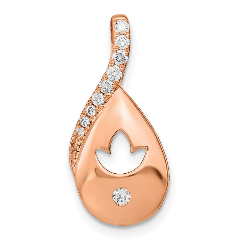 14k Rose Gold Polished Real Diamond Teardrop w/Flower Chain Slide