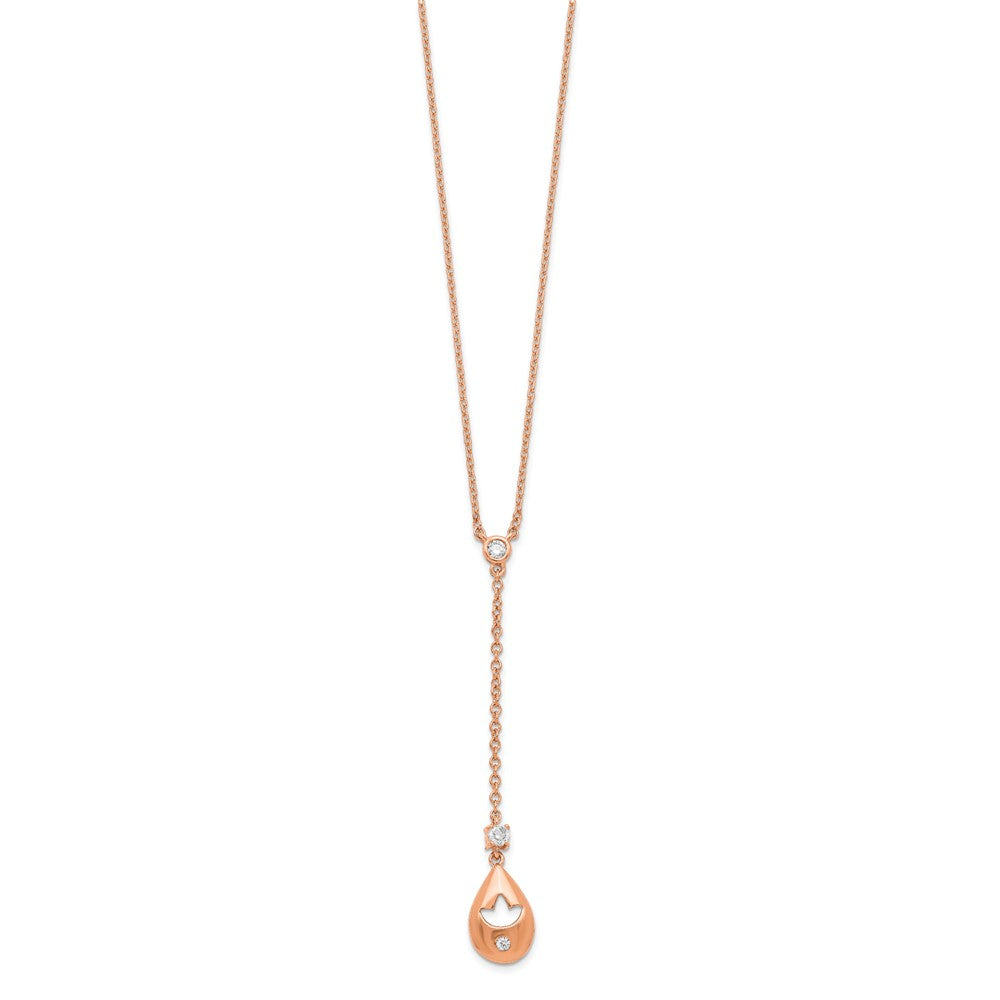 14k Rose Gold Real Diamond Teardrop w/Flower Dangle 18in Necklace