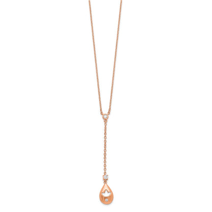 14k Rose Gold Real Diamond Teardrop w/Flower Dangle 18in Necklace