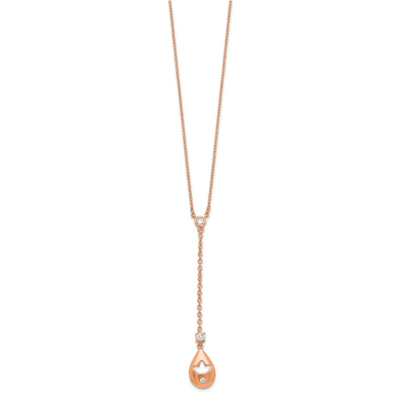 14k Rose Gold Real Diamond Teardrop w/Flower Dangle 18in Necklace