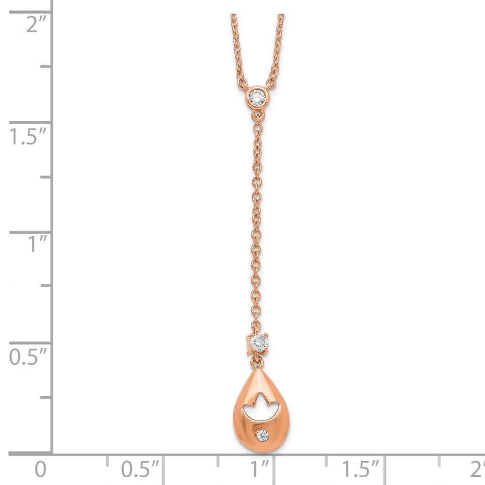 14k Rose Gold Real Diamond Teardrop w/Flower Dangle 18in Necklace