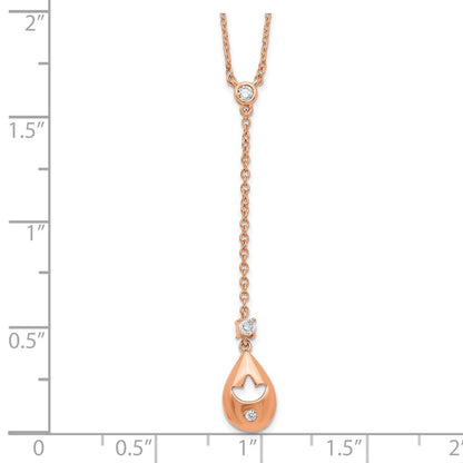 14k Rose Gold Real Diamond Teardrop w/Flower Dangle 18in Necklace