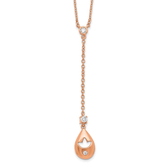 14k Rose Gold Real Diamond Teardrop w/Flower Dangle 18in Necklace