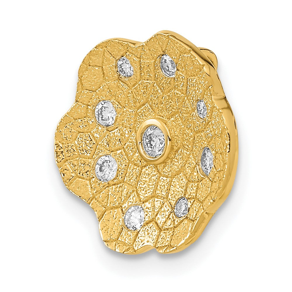 14K Yellow Gold Polished and Textured Real Diamond Circle Chain Slide