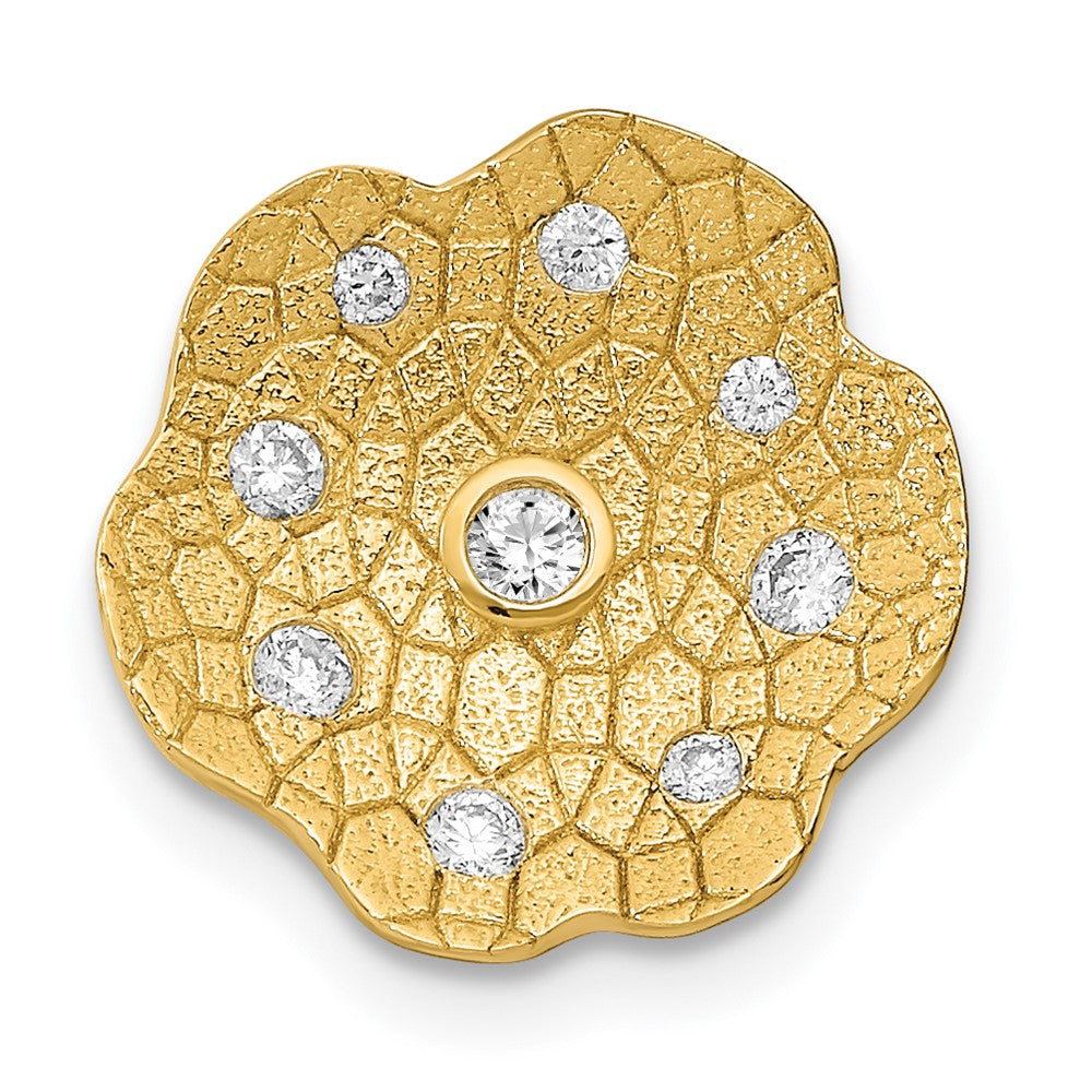 14K Yellow Gold Polished and Textured Real Diamond Circle Chain Slide