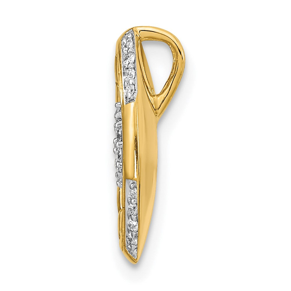 14K Yellow Gold Polished and Textured Real Diamond Oval Chain Slide