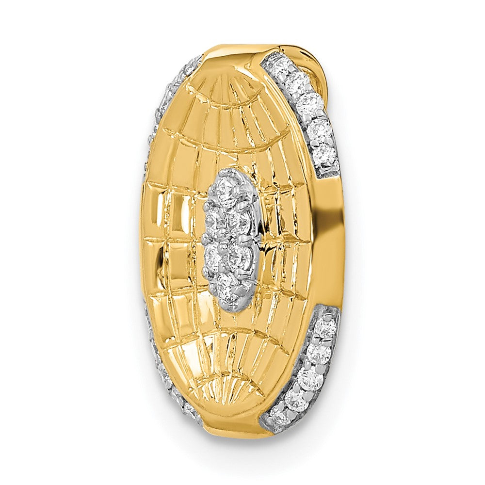 14K Yellow Gold Polished and Textured Real Diamond Oval Chain Slide