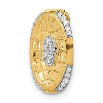14K Yellow Gold Polished and Textured Real Diamond Oval Chain Slide