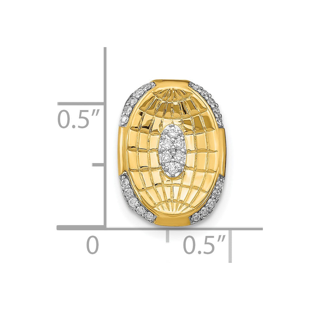 14K Yellow Gold Polished and Textured Real Diamond Oval Chain Slide