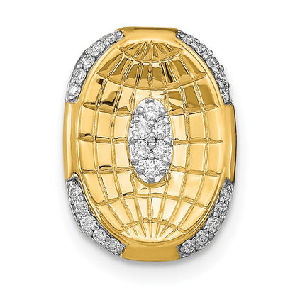 14K Yellow Gold Polished and Textured Real Diamond Oval Chain Slide