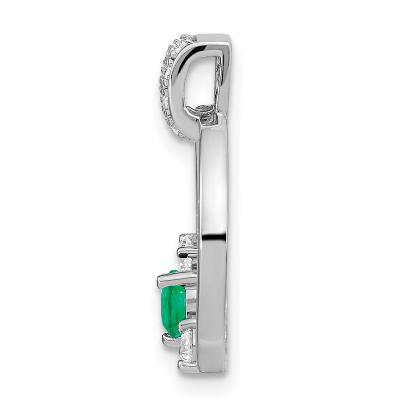 14k White Gold Real Diamond and Emerald Circle Chain Slide