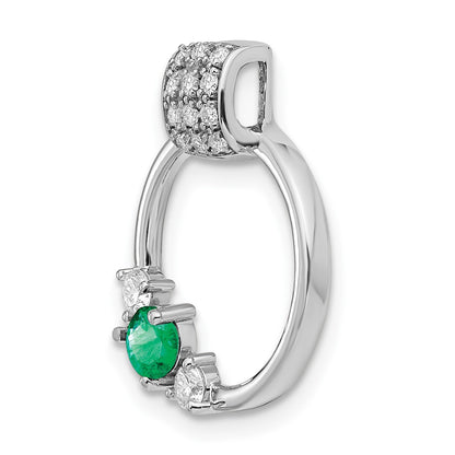 14k White Gold Real Diamond and Emerald Circle Chain Slide