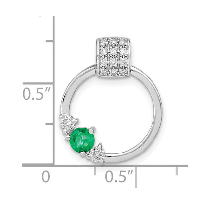 14k White Gold Real Diamond and Emerald Circle Chain Slide