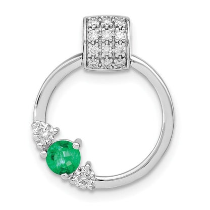 14k white gold real diamond and emerald circle chain slide pm6886 em 022 wa