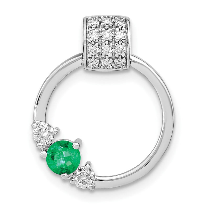 14k White Gold Real Diamond and Emerald Circle Chain Slide