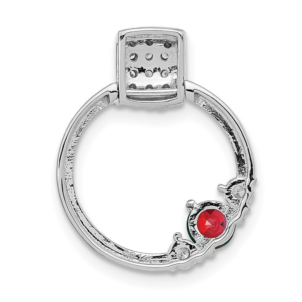 14k White Gold Real Diamond and Ruby Circle Chain Slide