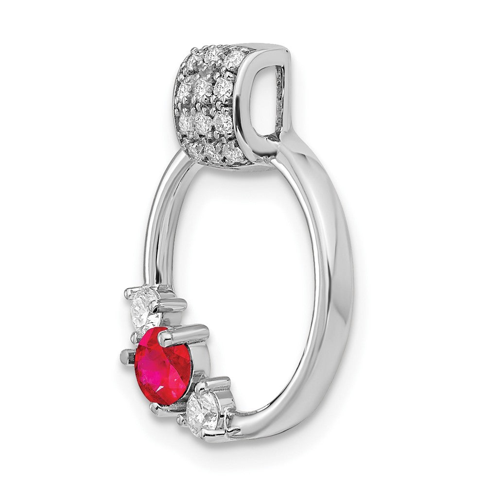 14k White Gold Real Diamond and Ruby Circle Chain Slide