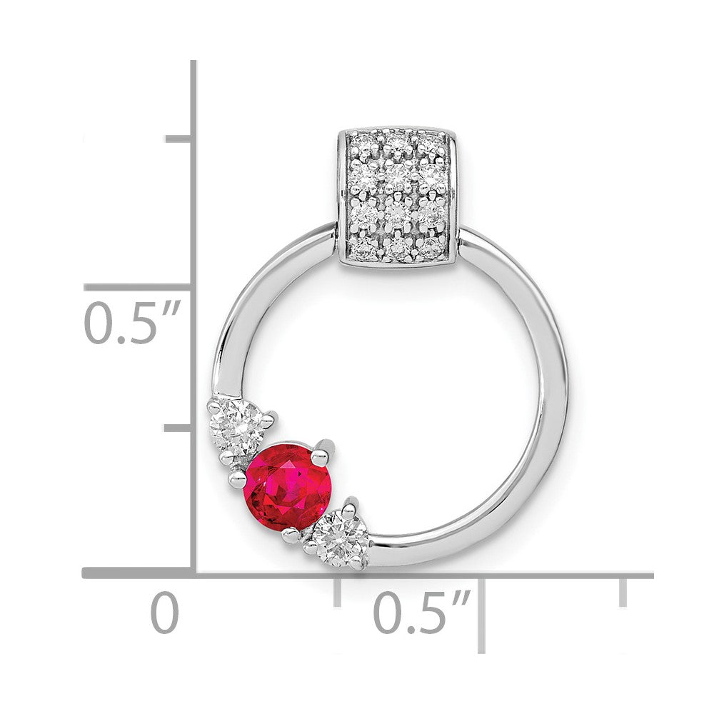14k White Gold Real Diamond and Ruby Circle Chain Slide