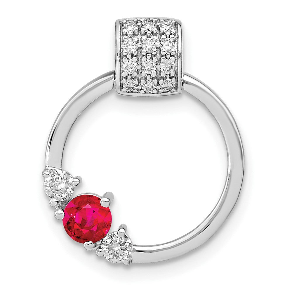 14k White Gold Real Diamond and Ruby Circle Chain Slide