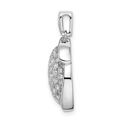 14k White Gold Polished Oval Pave Real Diamond Pendant