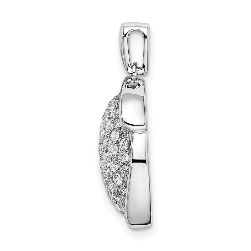 14k White Gold Polished Oval Pave Real Diamond Pendant