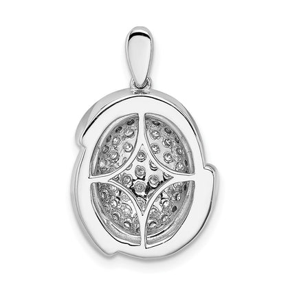 14k White Gold Polished Oval Pave Real Diamond Pendant