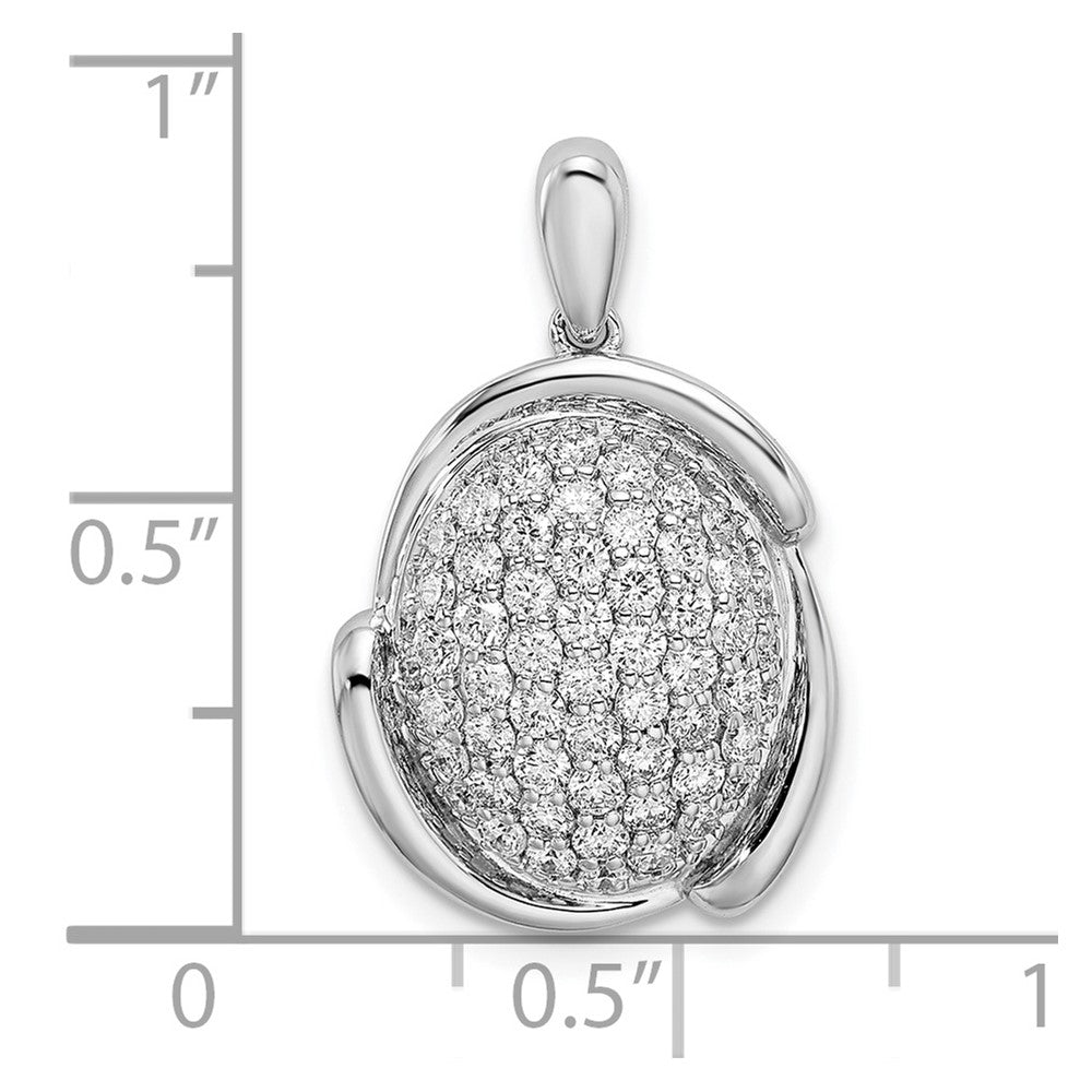 14k White Gold Polished Oval Pave Real Diamond Pendant