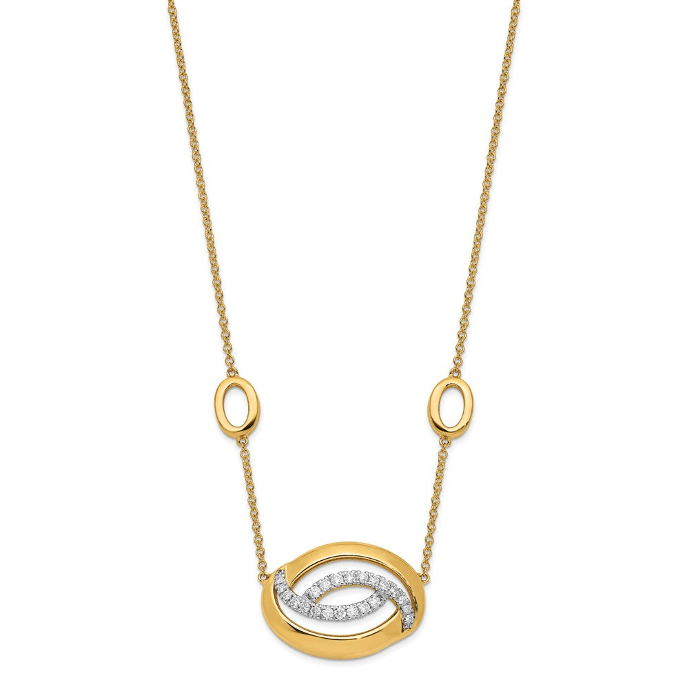 14K Yellow Gold Polished Real Diamond Oval 18in Necklace