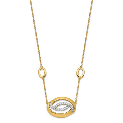 14K Yellow Gold Polished Real Diamond Oval 18in Necklace