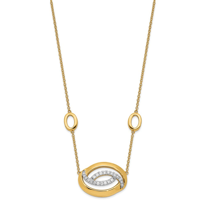 14K Yellow Gold Polished Real Diamond Oval 18in Necklace