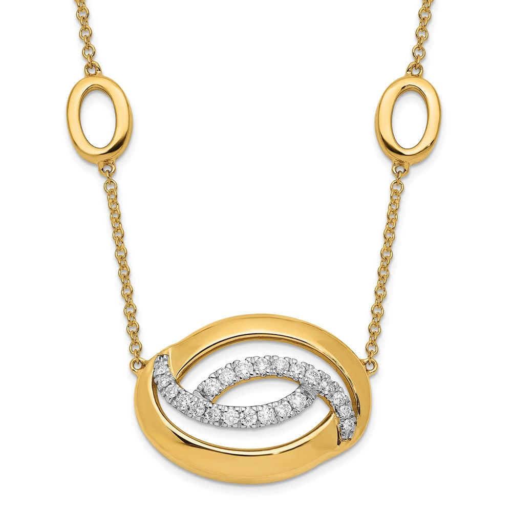 14K Yellow Gold Polished Real Diamond Oval 18in Necklace