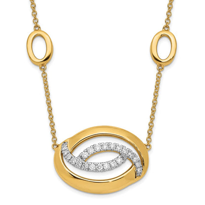 14K Yellow Gold Polished Real Diamond Oval 18in Necklace