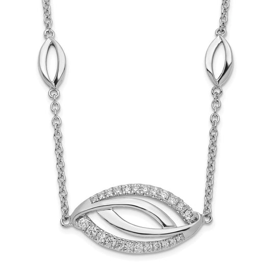 14k White Gold Eye-Shape Real Diamond 18in Necklace