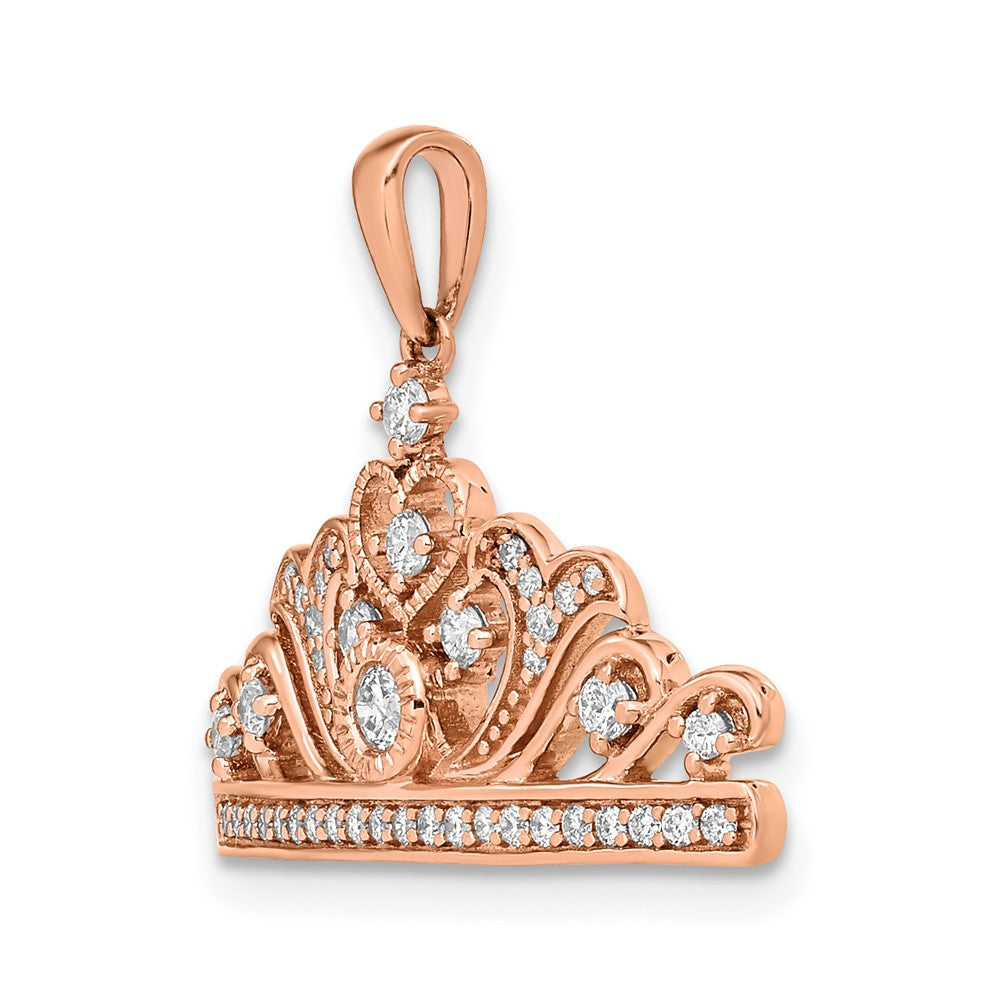 14k Rose Gold Polished Real Diamond Tiara Pendant