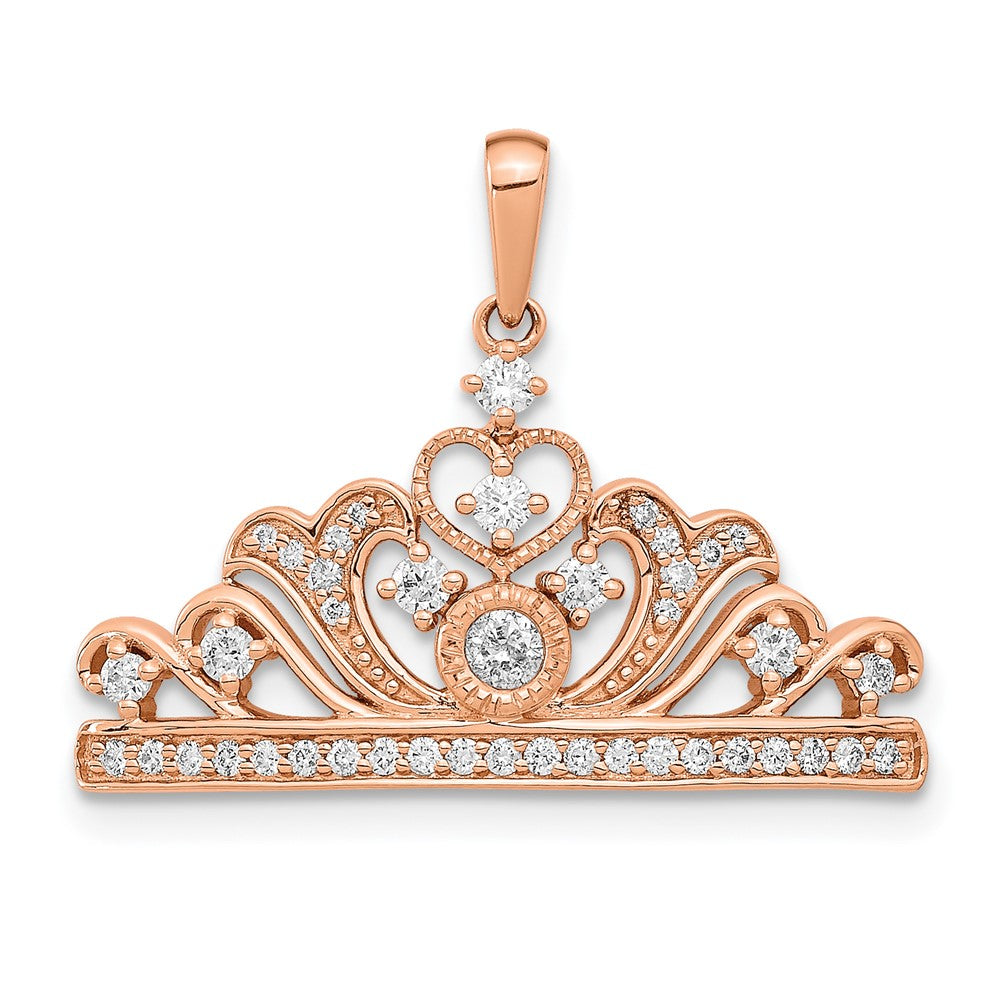 14k Rose Gold Polished Real Diamond Tiara Pendant