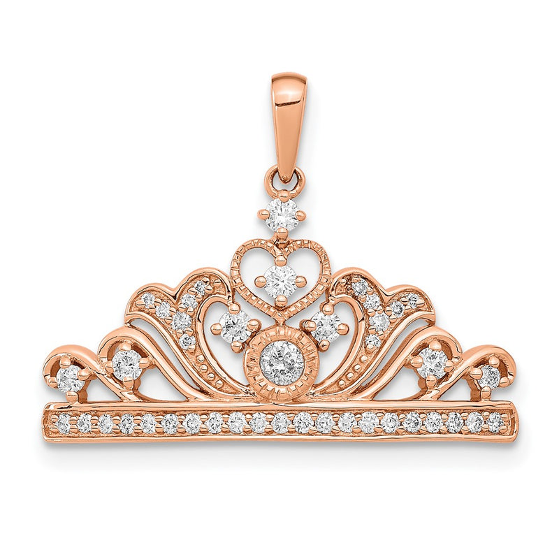 14k Rose Gold Polished Real Diamond Tiara Pendant