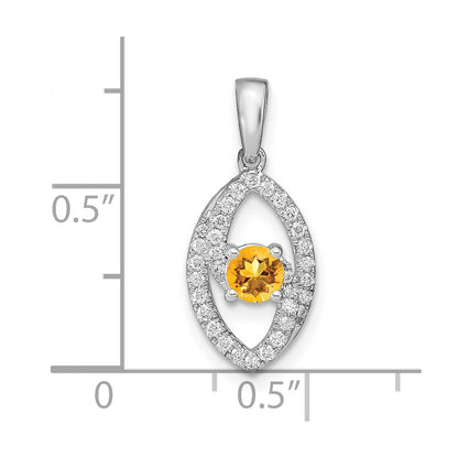14k White Gold Polished Real Diamond and Citrine Pendant