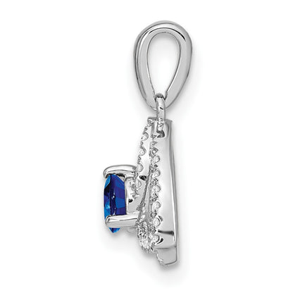 14k White Gold Real Diamond and Blue Sapphire Triangle Pendant