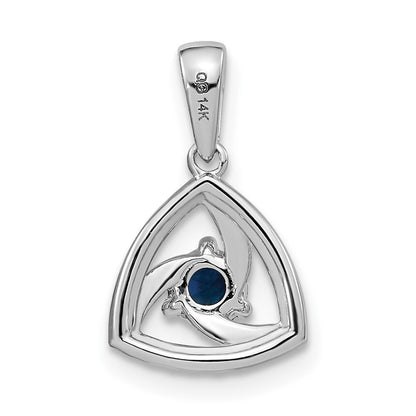 14k White Gold Real Diamond and Blue Sapphire Triangle Pendant