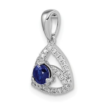 14k White Gold Real Diamond and Blue Sapphire Triangle Pendant