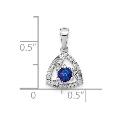 14k White Gold Real Diamond and Blue Sapphire Triangle Pendant