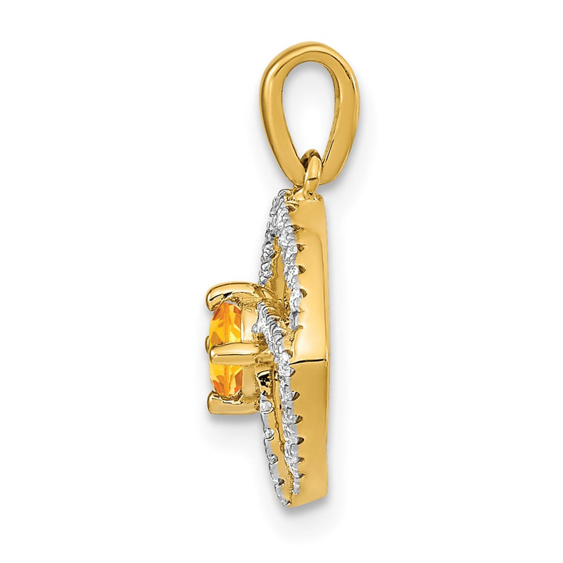 14K Yellow Gold Polished Real Diamond and Citrine Square Pendant