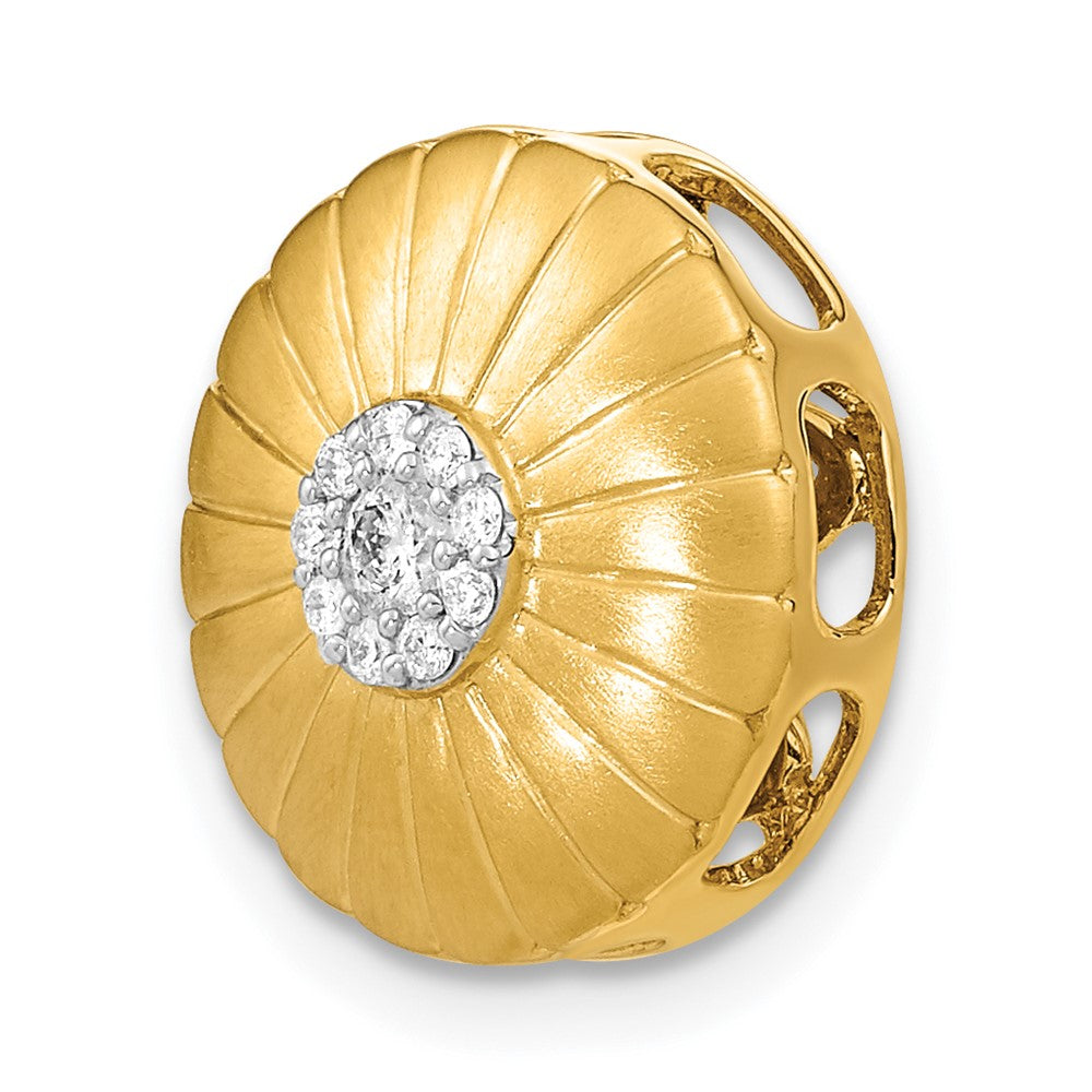 14K Yellow Gold Satin Real Diamond Flower Chain Slide