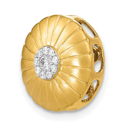14K Yellow Gold Satin Real Diamond Flower Chain Slide