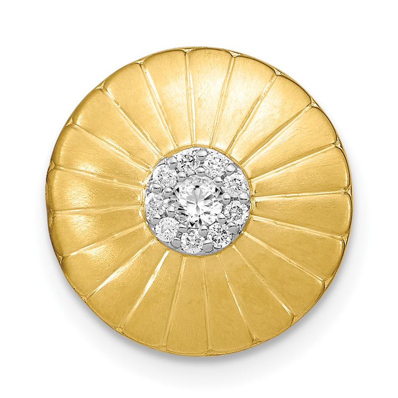 14K Yellow Gold Satin Real Diamond Flower Chain Slide