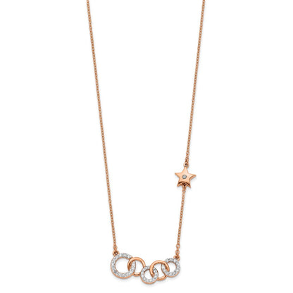 14k Rose Gold Real Diamond Circles w/Star 18in Necklace
