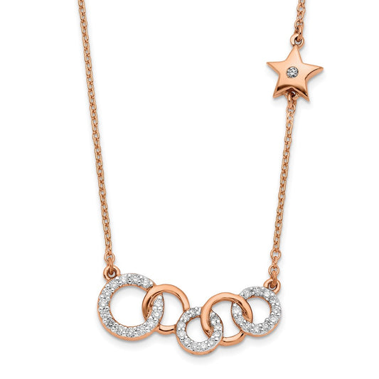 14k Rose Gold Real Diamond Circles w/Star 18in Necklace